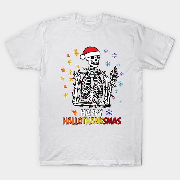 Happy HalloThanksMas Skeleton Santa Fall Winter T-Shirt by TuckerMcclainKNVUu